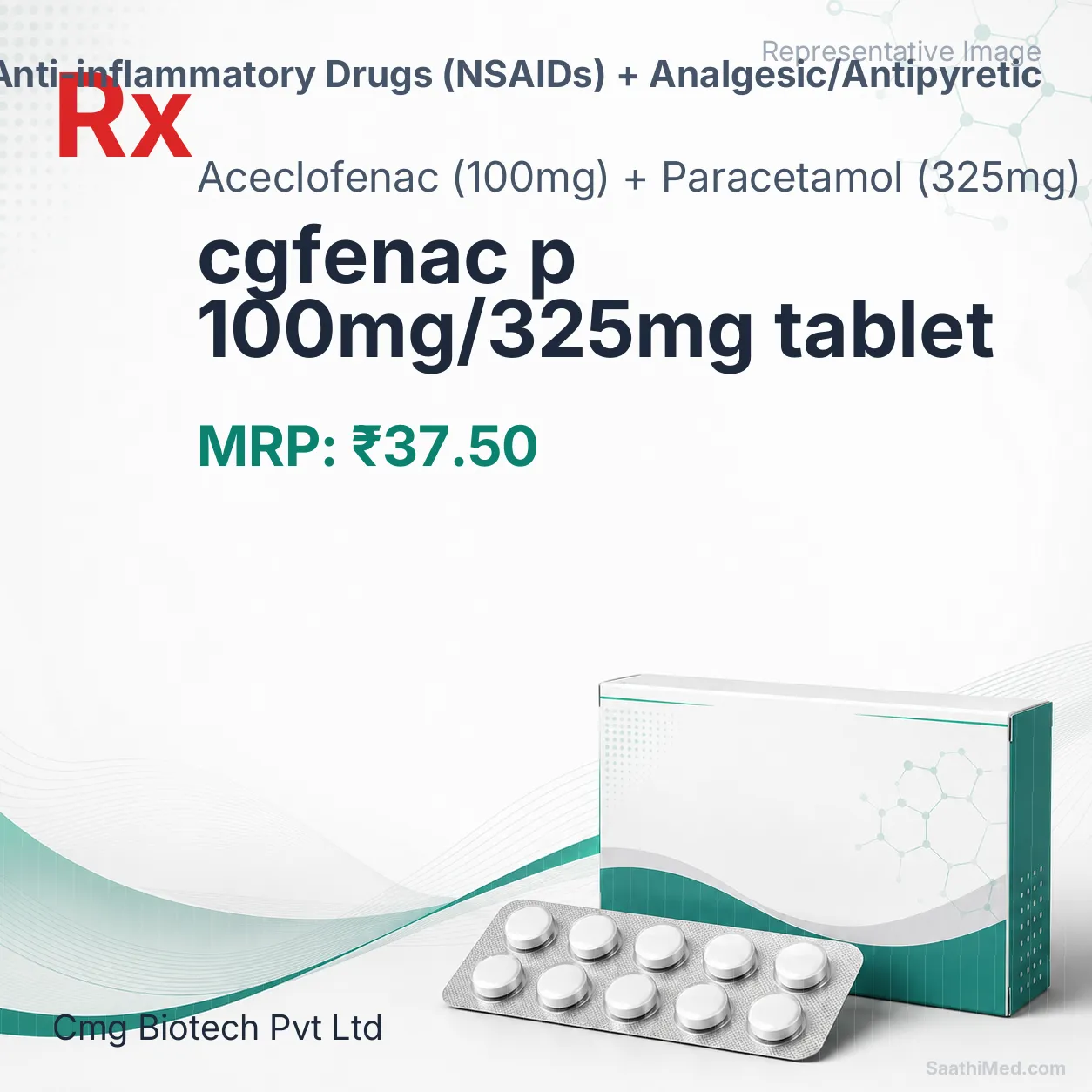 cgfenac p 100mg/325mg tablet Allopathy (Aceclofenac (100mg)) - Uses in Hindi, Side Effects, Substitutes & Price in India