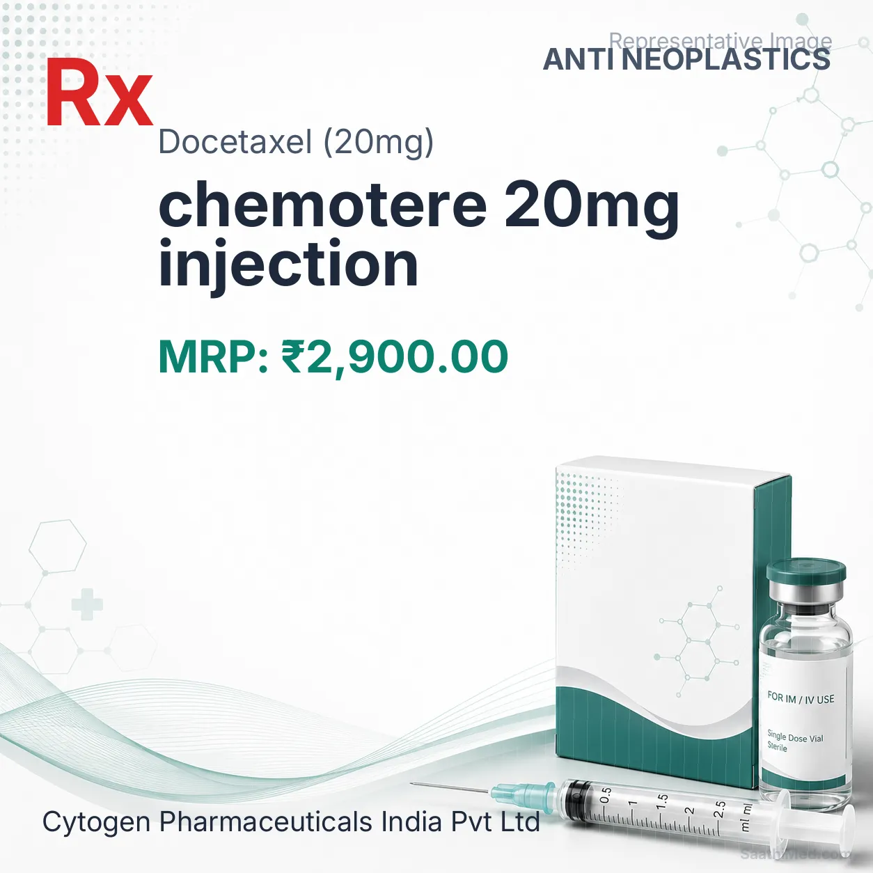 chemotere 20mg injection Allopathy (Docetaxel (20mg)) - Uses in Hindi, Side Effects, Substitutes & Price in India