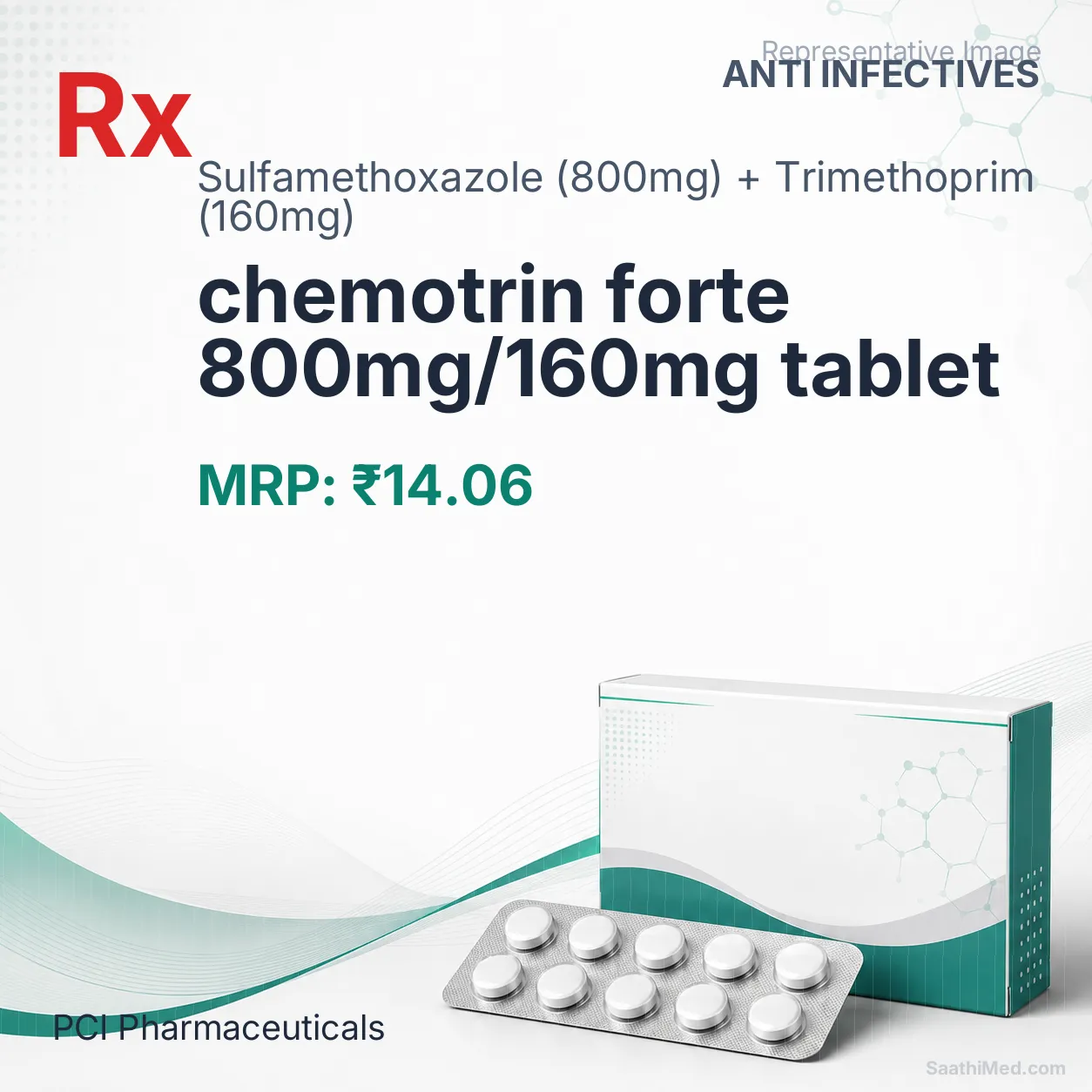 chemotrin forte 800mg/160mg tablet Allopathy (Sulfamethoxazole (800mg)) - Uses in Hindi, Side Effects, Substitutes & Price in India