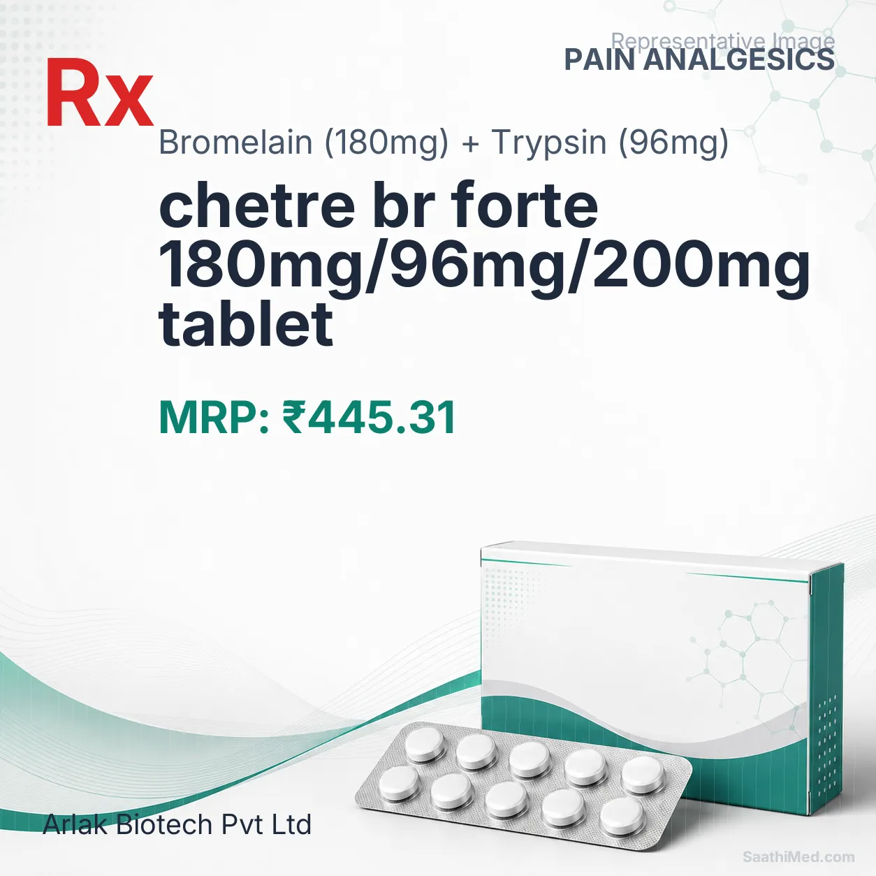 chetre br forte 180mg/96mg/200mg tablet Allopathy (Bromelain (180mg)) - Uses in Hindi, Side Effects, Substitutes & Price in India