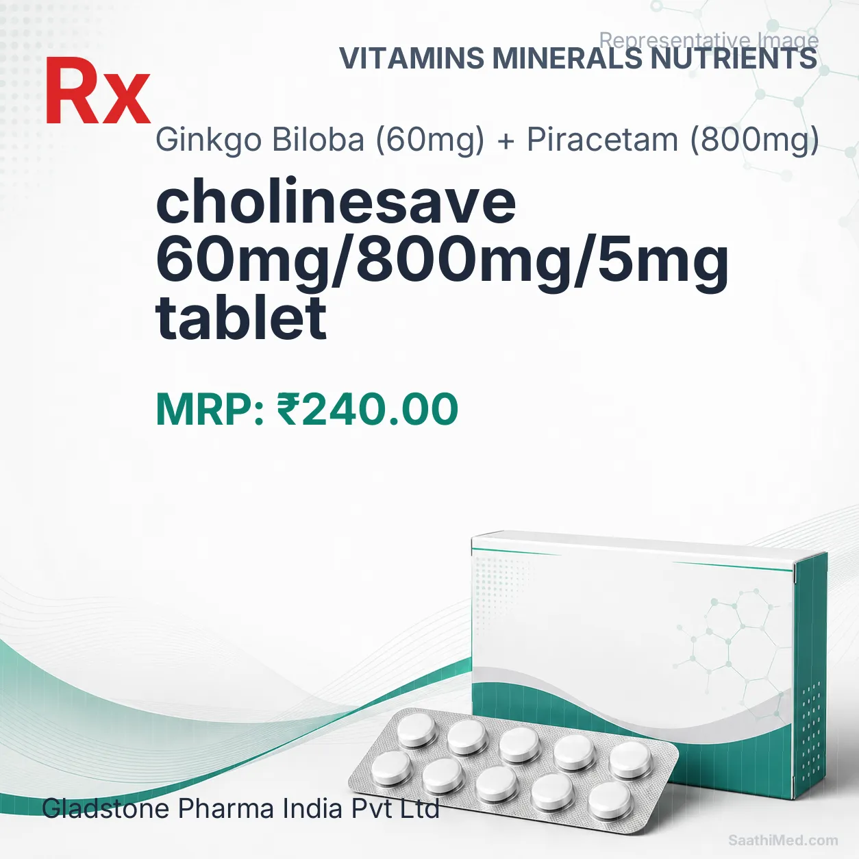 cholinesave 60mg/800mg/5mg tablet Allopathy (Ginkgo Biloba (60mg)) - Uses in Hindi, Side Effects, Substitutes & Price in India