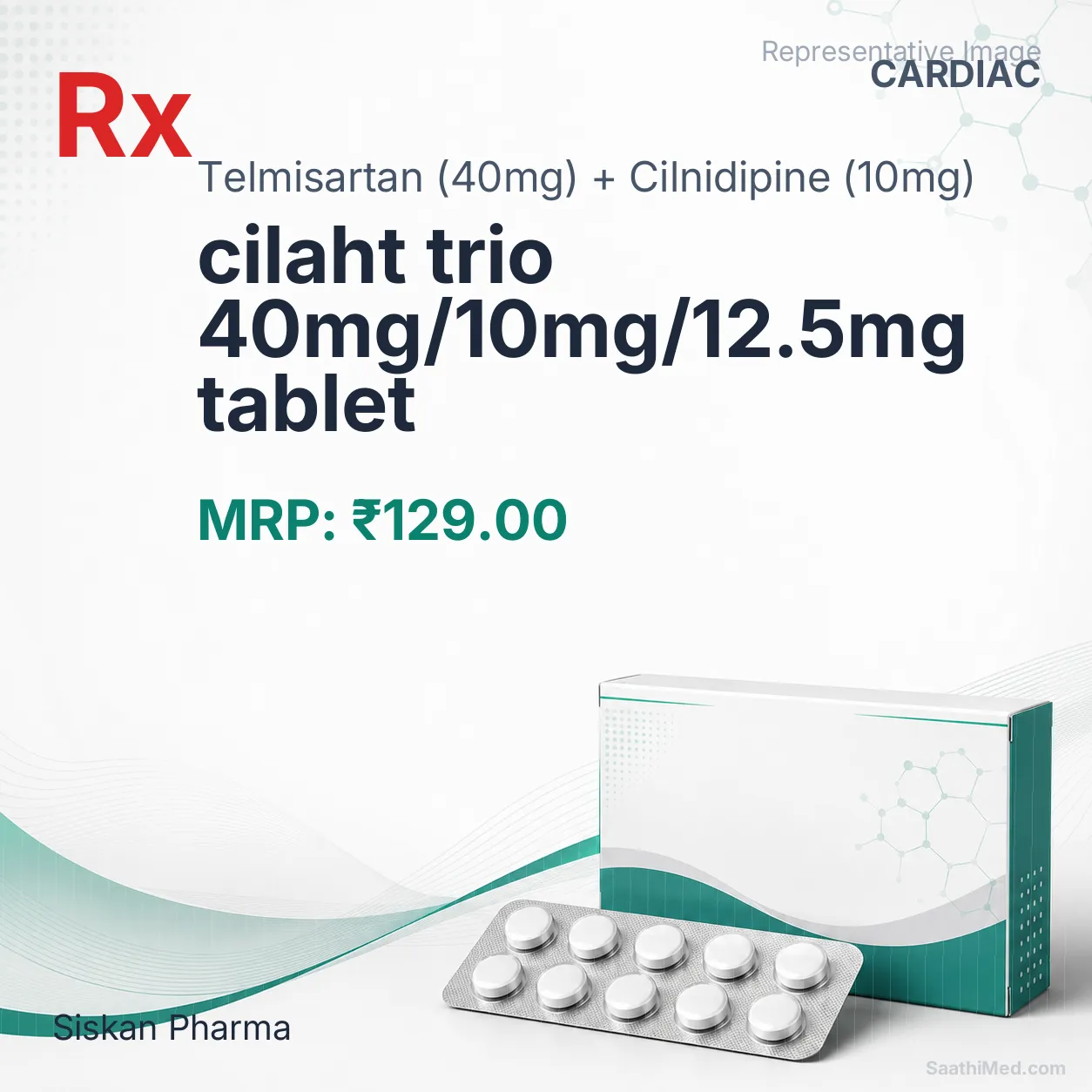 cilaht trio 40mg/10mg/12.5mg tablet Allopathy (Telmisartan (40mg)) - Uses in Hindi, Side Effects, Substitutes & Price in India