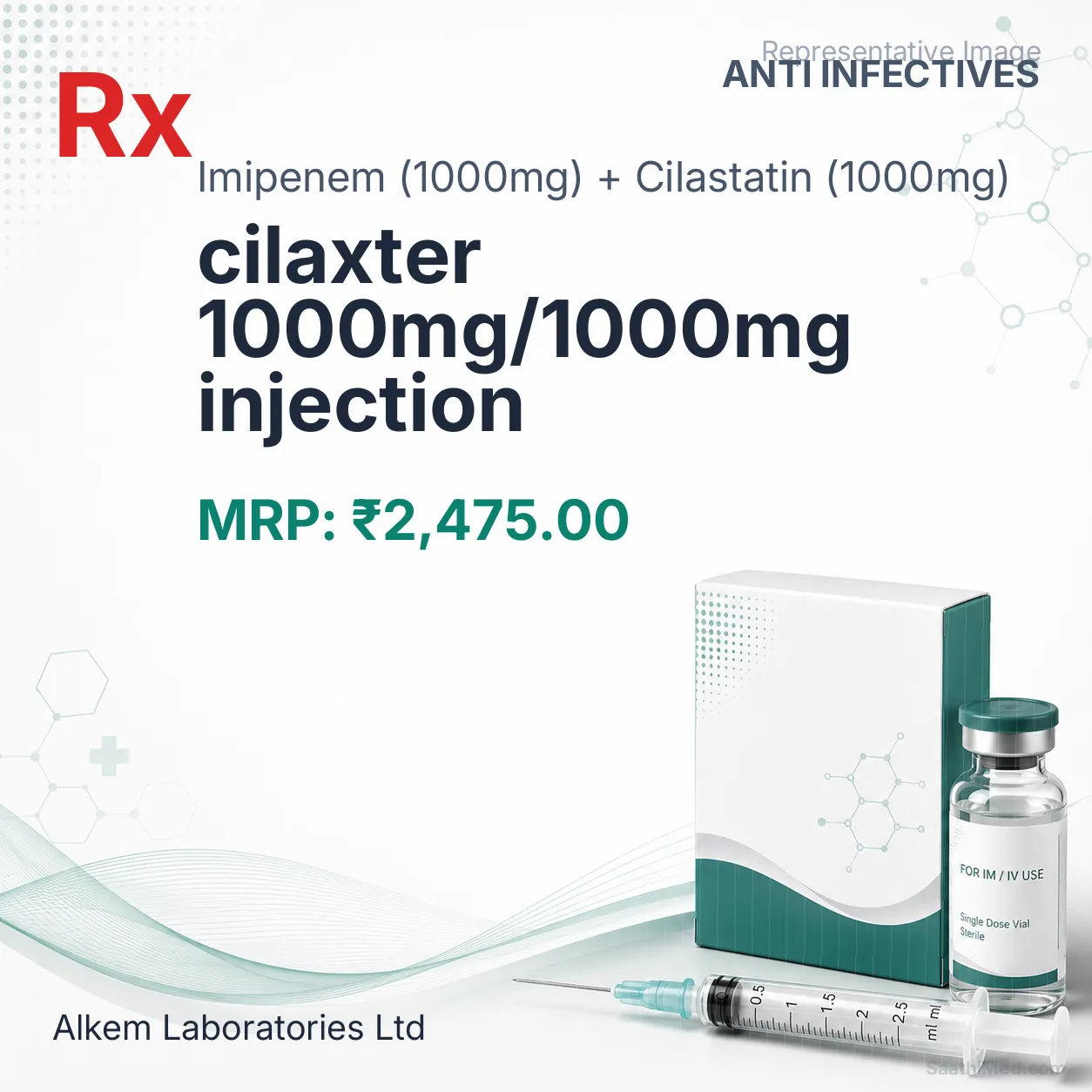 cilaxter 1000mg/1000mg injection Allopathy (Imipenem (1000mg)) - Uses in Hindi, Side Effects, Substitutes & Price in India