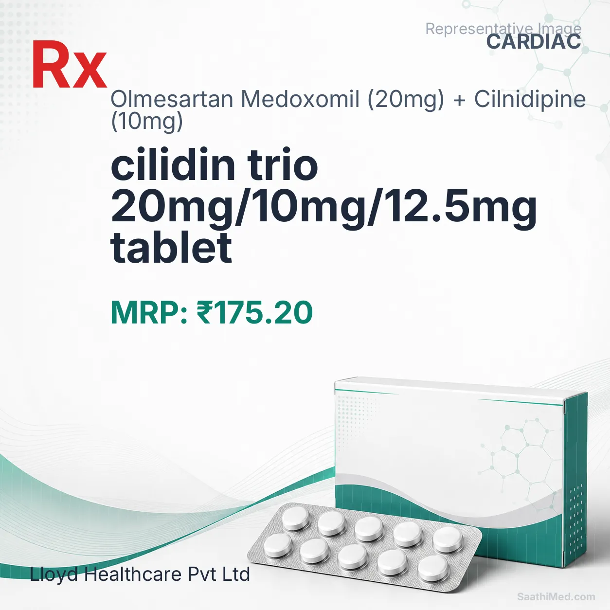cilidin trio 20mg/10mg/12.5mg tablet Allopathy (Olmesartan Medoxomil (20mg)) - Uses in Hindi, Side Effects, Substitutes & Price in India