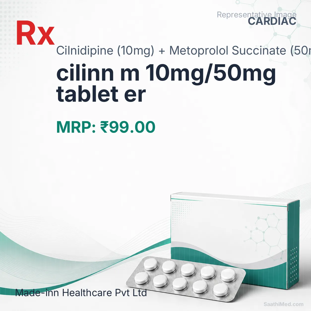 cilinn m 10mg/50mg tablet er Allopathy (Cilnidipine (10mg)) - Uses in Hindi, Side Effects, Substitutes & Price in India