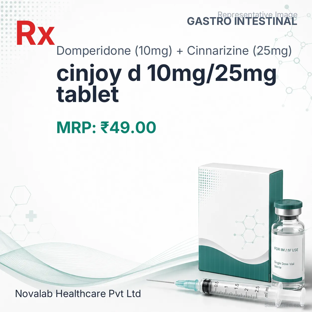 cinjoy d 10mg/25mg tablet Allopathy (Domperidone (10mg)) - Uses in Hindi, Side Effects, Substitutes & Price in India