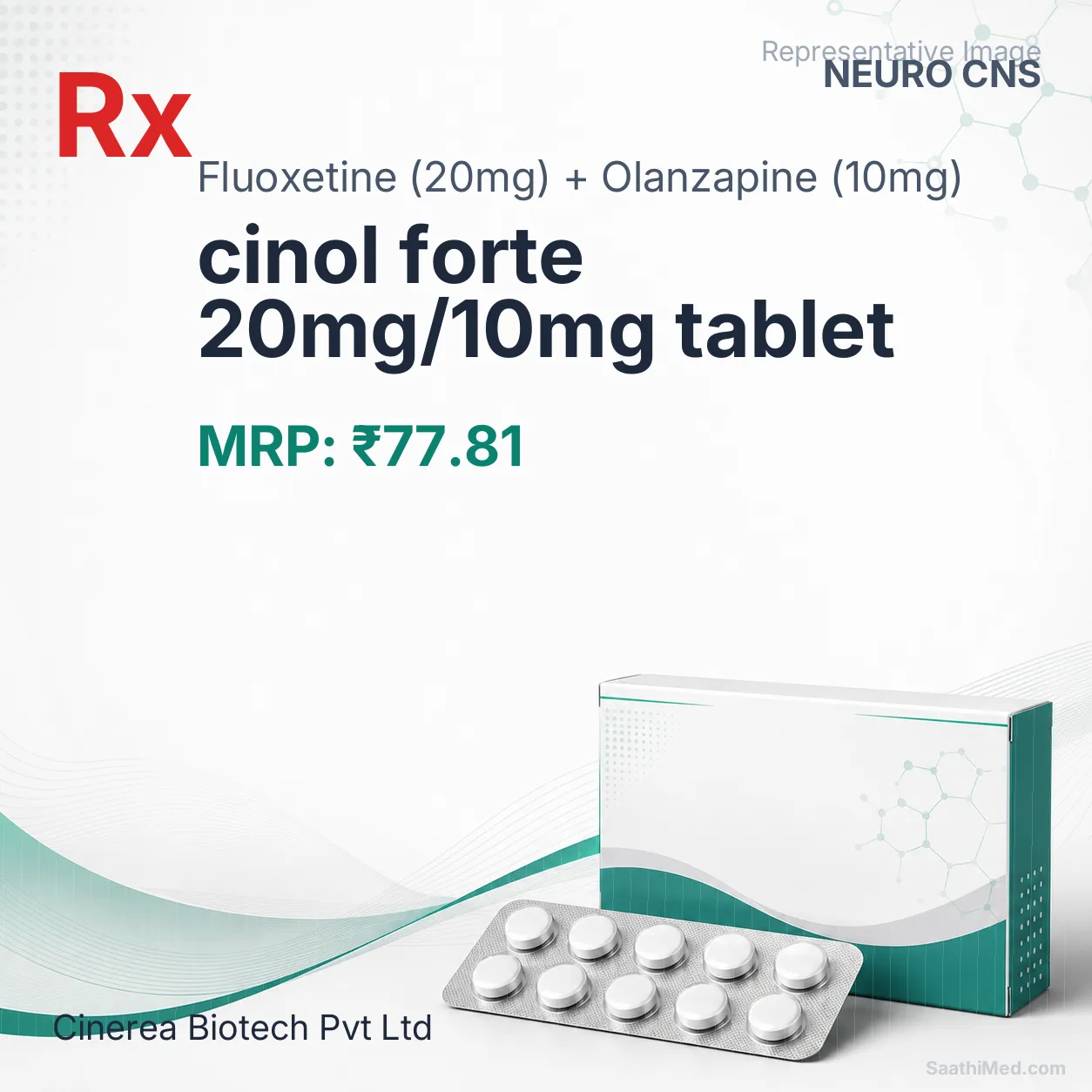 cinol forte 20mg/10mg tablet Allopathy (Fluoxetine (20mg)) - Uses in Hindi, Side Effects, Substitutes & Price in India