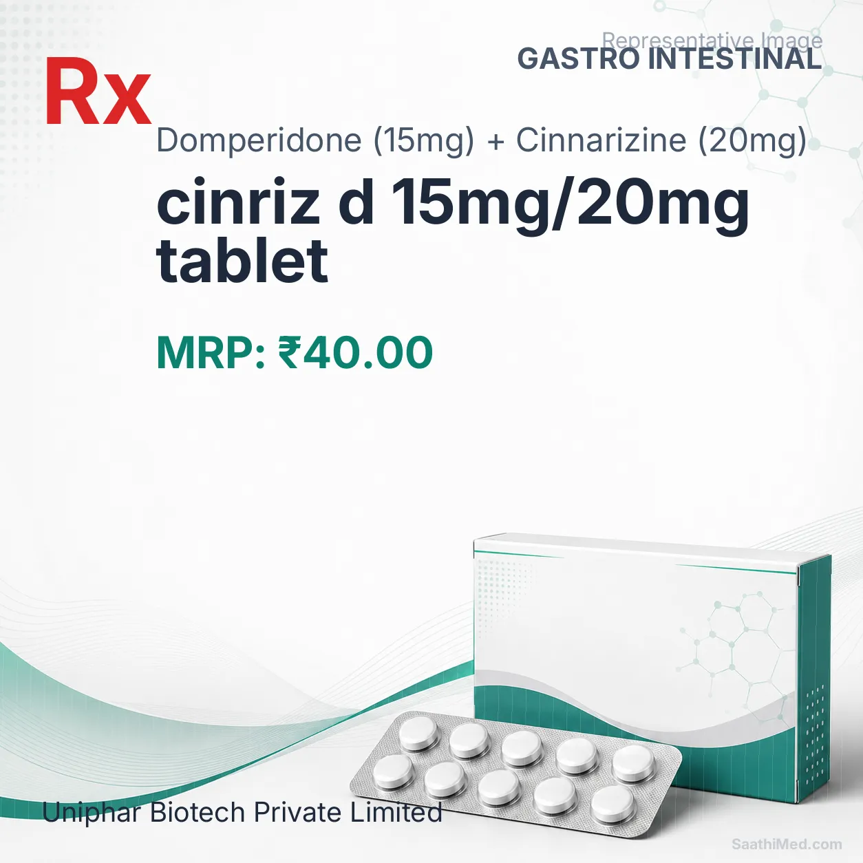 cinriz d 15mg/20mg tablet Allopathy (Domperidone (15mg)) - Uses in Hindi, Side Effects, Substitutes & Price in India