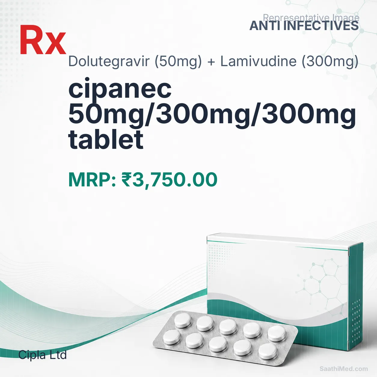 cipanec 50mg/300mg/300mg tablet Allopathy (Dolutegravir (50mg)) - Uses in Hindi, Side Effects, Substitutes & Price in India