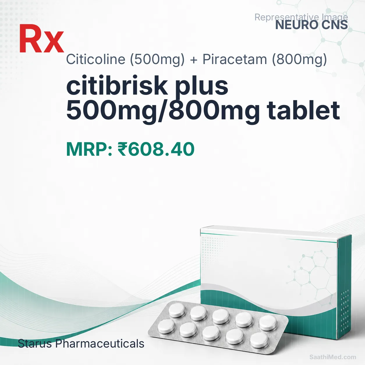 citibrisk plus 500mg/800mg tablet Allopathy (Citicoline (500mg)) - Uses in Hindi, Side Effects, Substitutes & Price in India