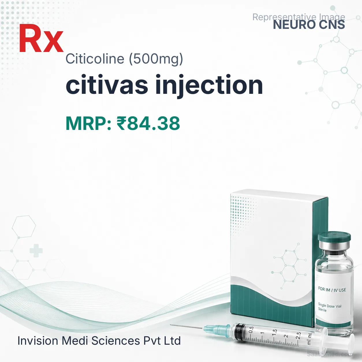 citivas injection Allopathy (Citicoline (500mg)) - Uses in Hindi, Side Effects, Substitutes & Price in India