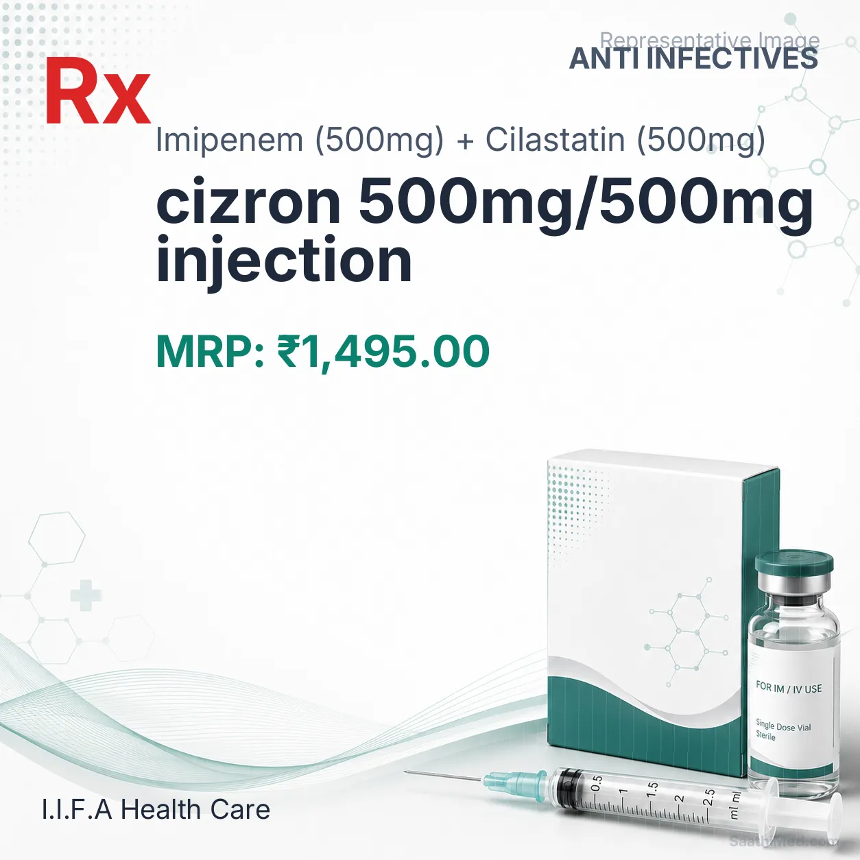 cizron 500mg/500mg injection Allopathy (Imipenem (500mg)) - Uses in Hindi, Side Effects, Substitutes & Price in India