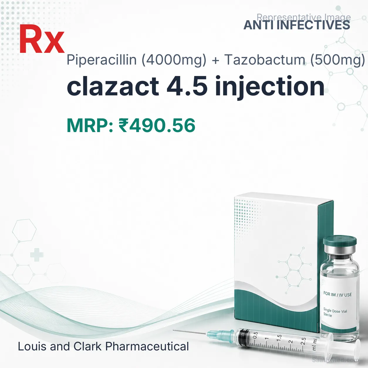 clazact 4.5 injection Allopathy (Piperacillin (4000mg)) - Uses in Hindi, Side Effects, Substitutes & Price in India
