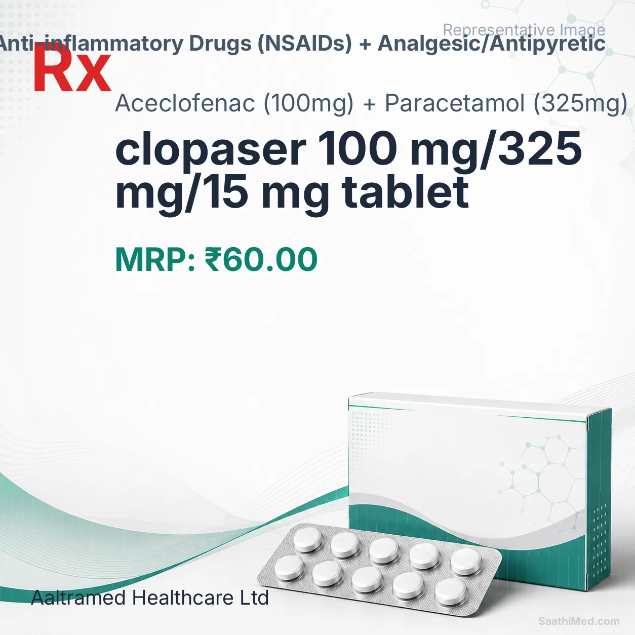 clopaser 100 mg/325 mg/15 mg tablet Allopathy (Aceclofenac (100mg)) - Uses in Hindi, Side Effects, Substitutes & Price in India