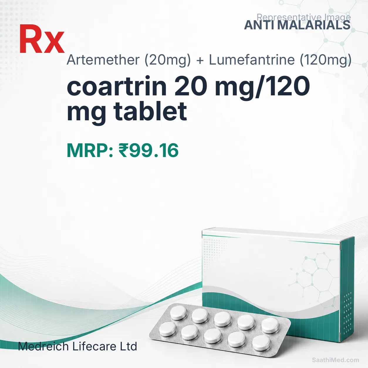 coartrin 20 mg/120 mg tablet Allopathy (Artemether (20mg)) - Uses in Hindi, Side Effects, Substitutes & Price in India
