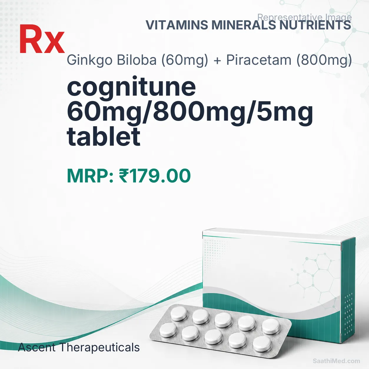 cognitune 60mg/800mg/5mg tablet - Ginkgo Biloba (60mg) + Piracetam (800mg) medicine