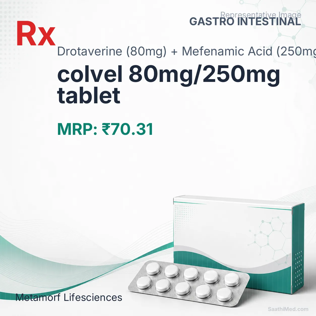 colvel 80mg/250mg tablet Allopathy (Drotaverine (80mg)) - Uses in Hindi, Side Effects, Substitutes & Price in India