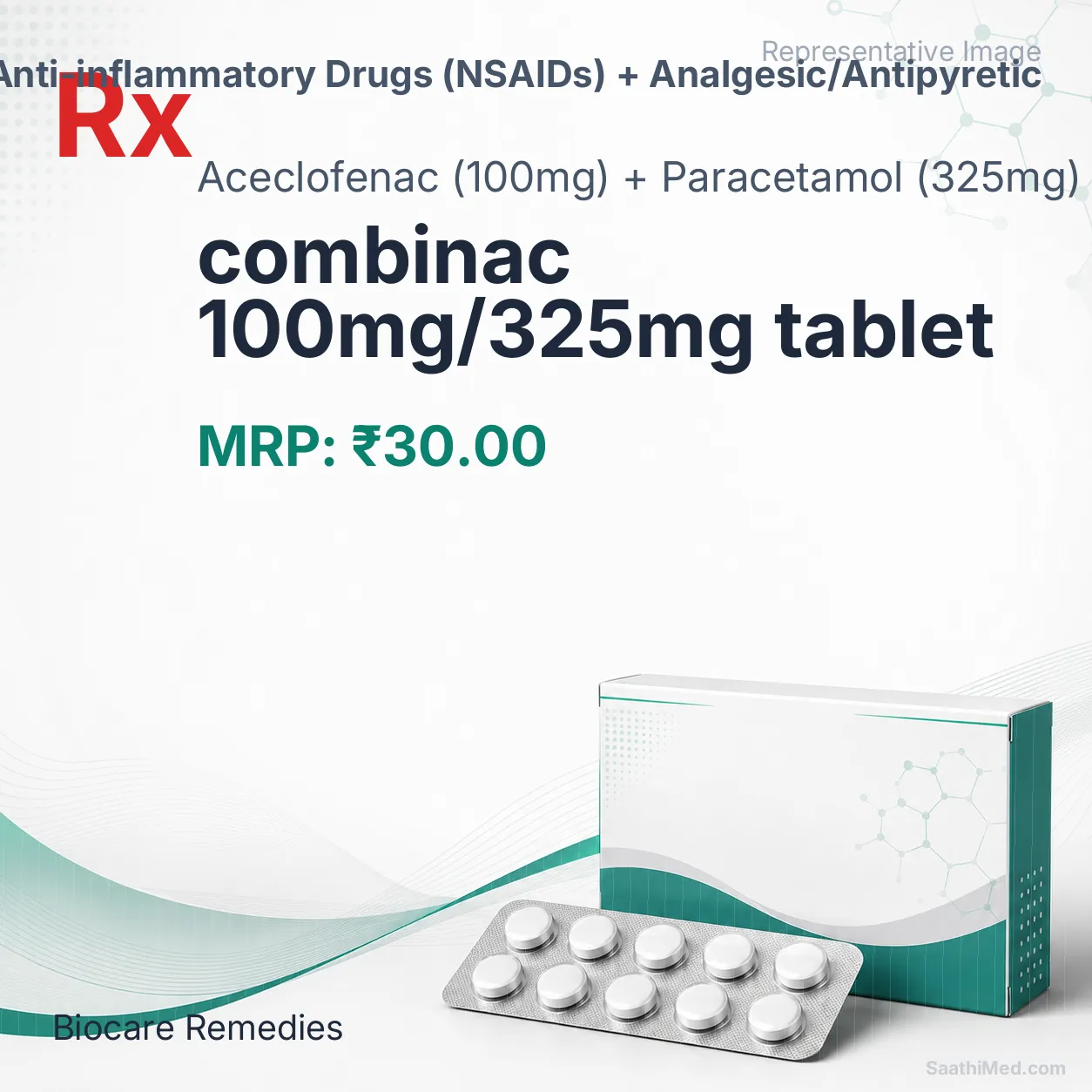 combinac 100mg/325mg tablet Allopathy (Aceclofenac (100mg)) - Uses in Hindi, Side Effects, Substitutes & Price in India