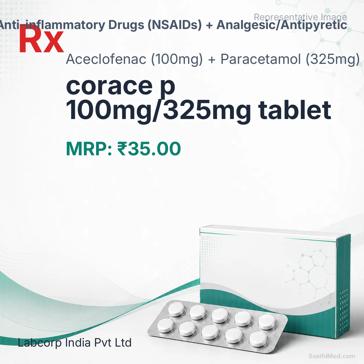 corace p 100mg/325mg tablet - Aceclofenac (100mg) + Paracetamol (325mg) medicine