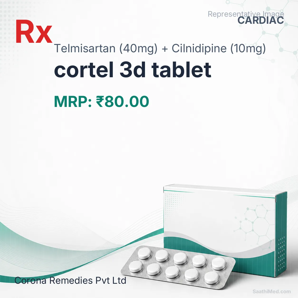 cortel 3d tablet Allopathy (Telmisartan (40mg)) - Uses in Hindi, Side Effects, Substitutes & Price in India