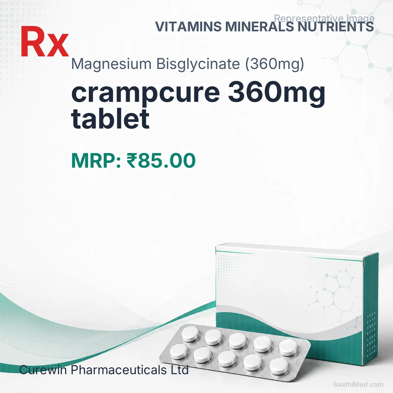 crampcure 360mg tablet Allopathy (Magnesium Bisglycinate (360mg)) - Uses in Hindi, Side Effects, Substitutes & Price in India