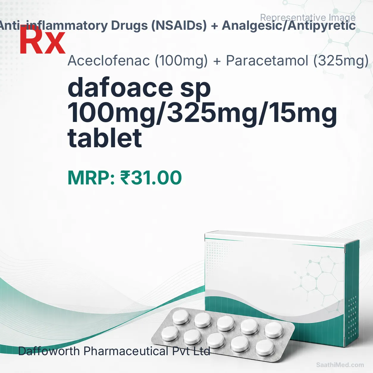 dafoace sp 100mg/325mg/15mg tablet Allopathy (Aceclofenac (100mg)) - Uses in Hindi, Side Effects, Substitutes & Price in India