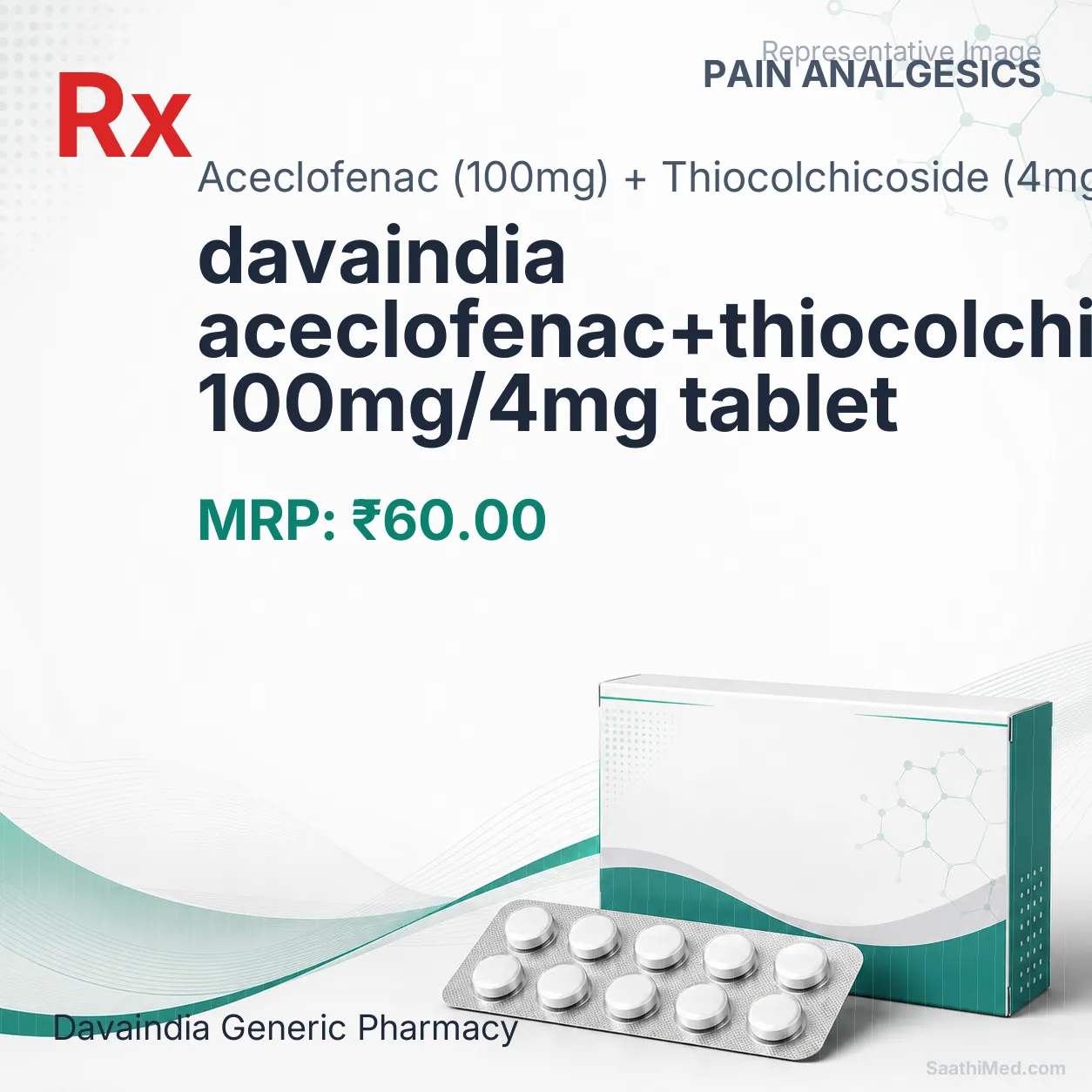 davaindia aceclofenac+thiocolchicoside 100mg/4mg tablet Allopathy (Aceclofenac (100mg)) - Uses in Hindi, Side Effects, Substitutes & Price in India
