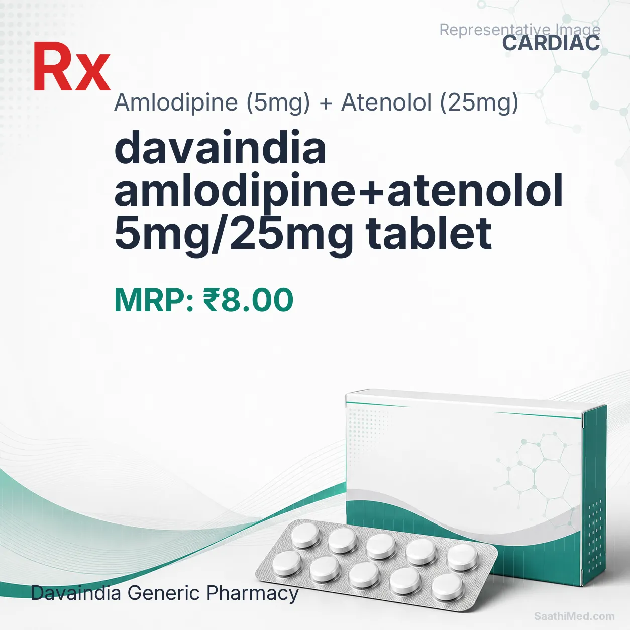 davaindia amlodipine+atenolol 5mg/25mg tablet Allopathy (Amlodipine (5mg)) - Uses in Hindi, Side Effects, Substitutes & Price in India