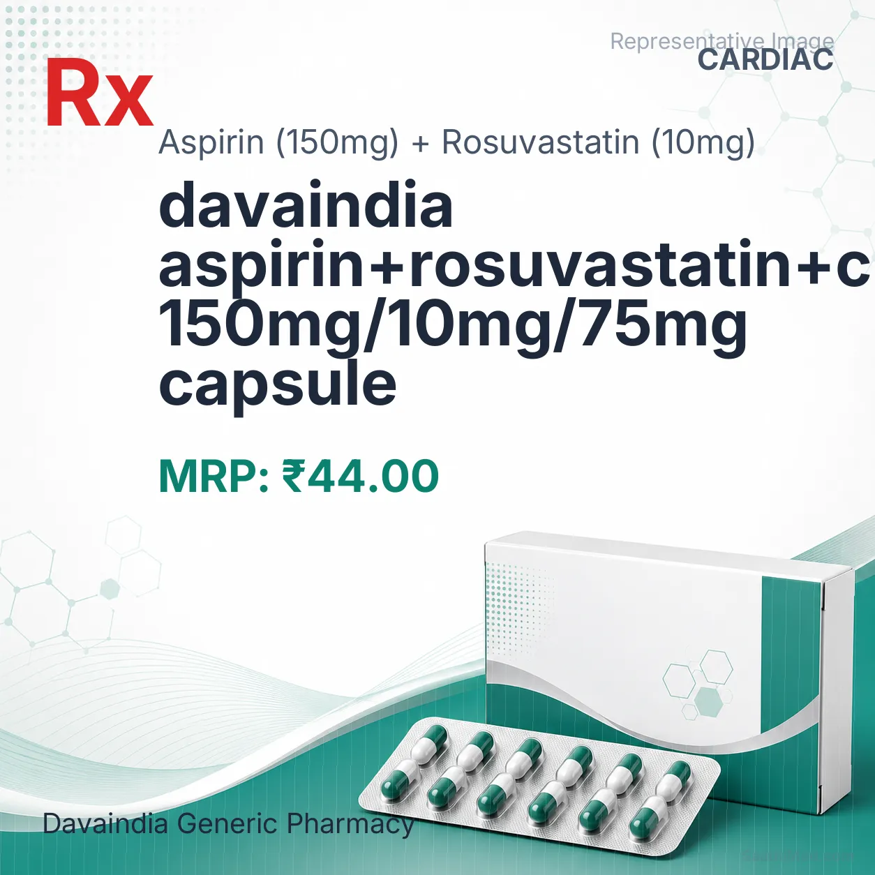 davaindia aspirin+rosuvastatin+clopidogrel 150mg/10mg/75mg capsule Allopathy (Aspirin (150mg)) - Uses in Hindi, Side Effects, Substitutes & Price in India