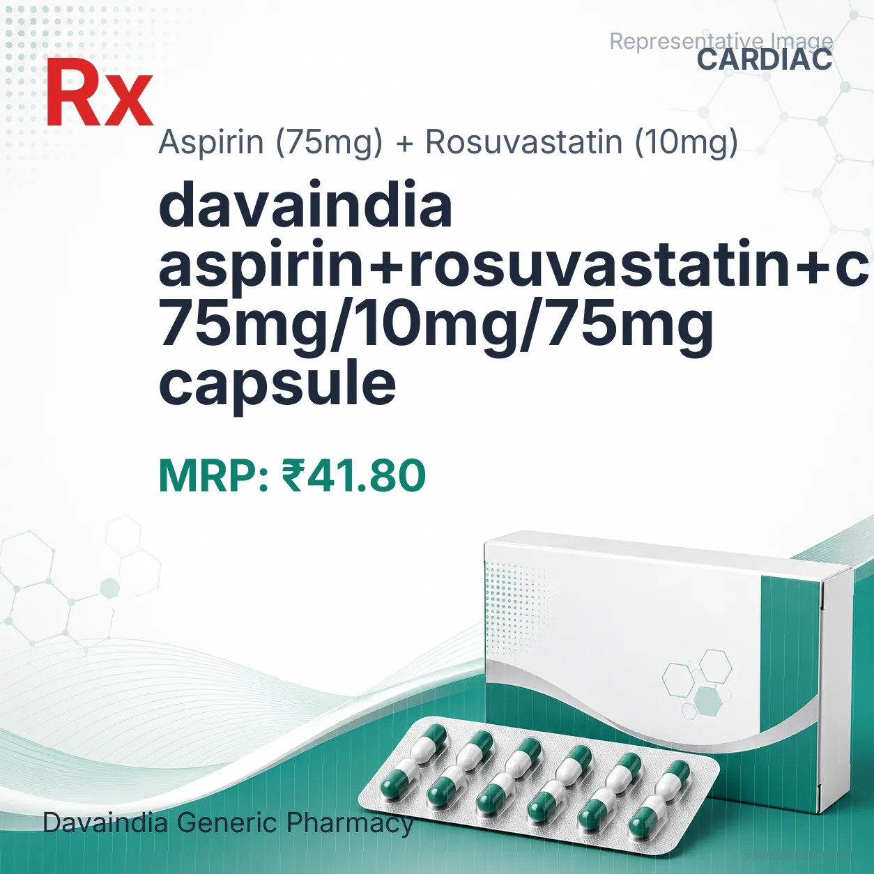 davaindia aspirin+rosuvastatin+clopidogrel 75mg/10mg/75mg capsule Allopathy (Aspirin (75mg)) - Uses in Hindi, Side Effects, Substitutes & Price in India