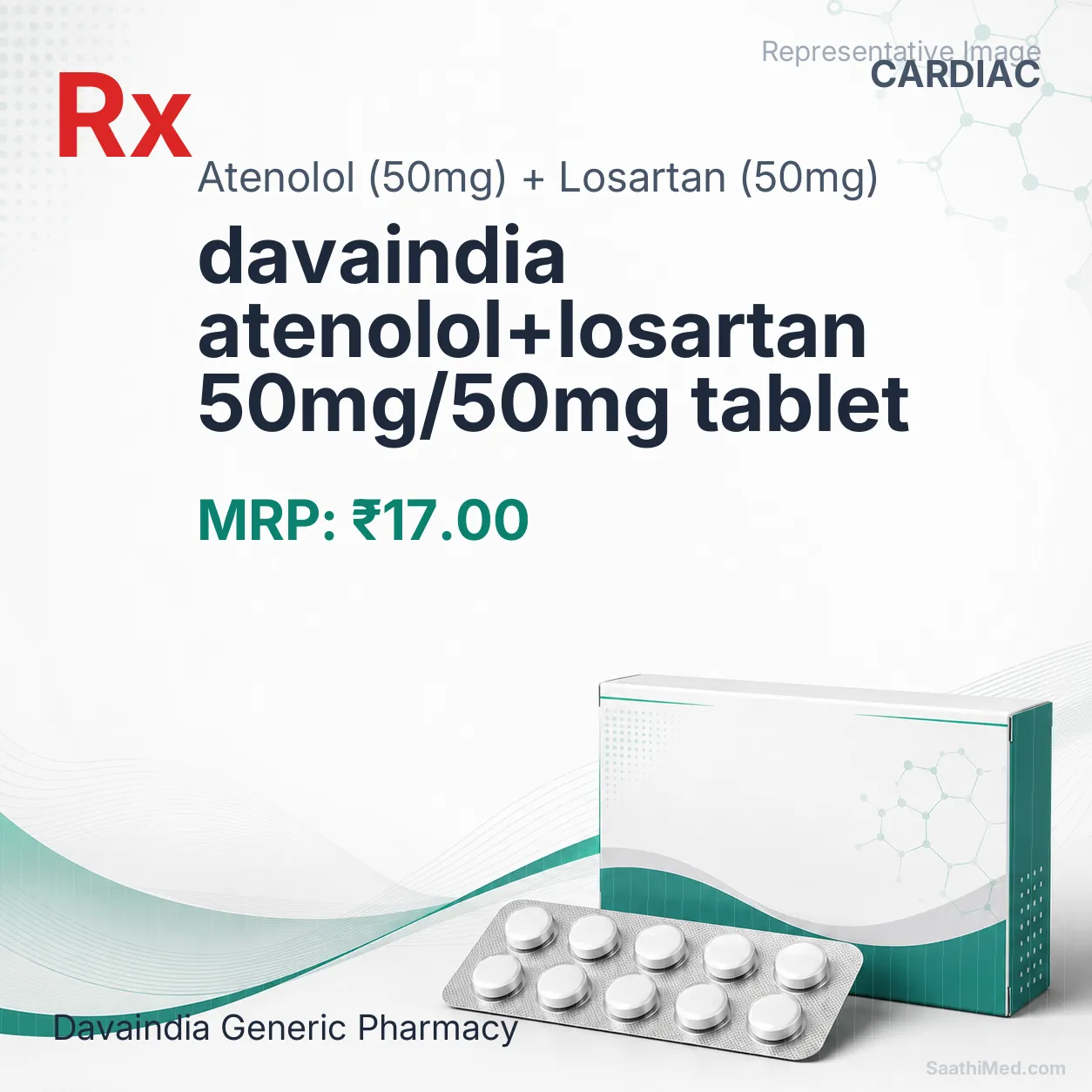 davaindia atenolol+losartan 50mg/50mg tablet Allopathy (Atenolol (50mg)) - Uses in Hindi, Side Effects, Substitutes & Price in India