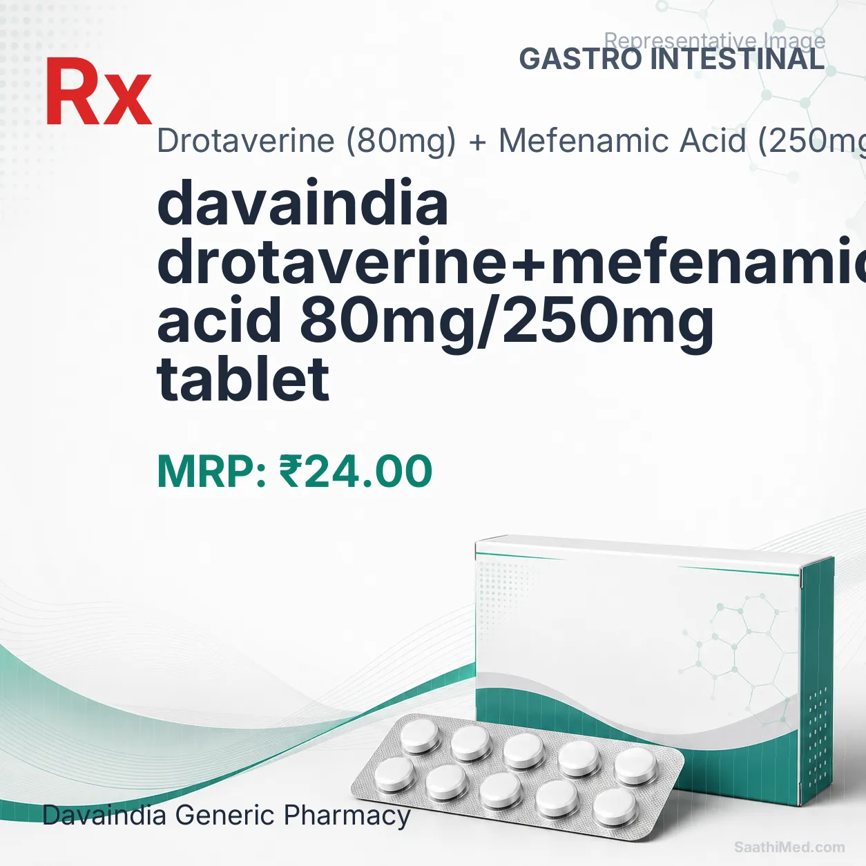 davaindia drotaverine+mefenamic acid 80mg/250mg tablet Allopathy (Drotaverine (80mg)) - Uses in Hindi, Side Effects, Substitutes & Price in India