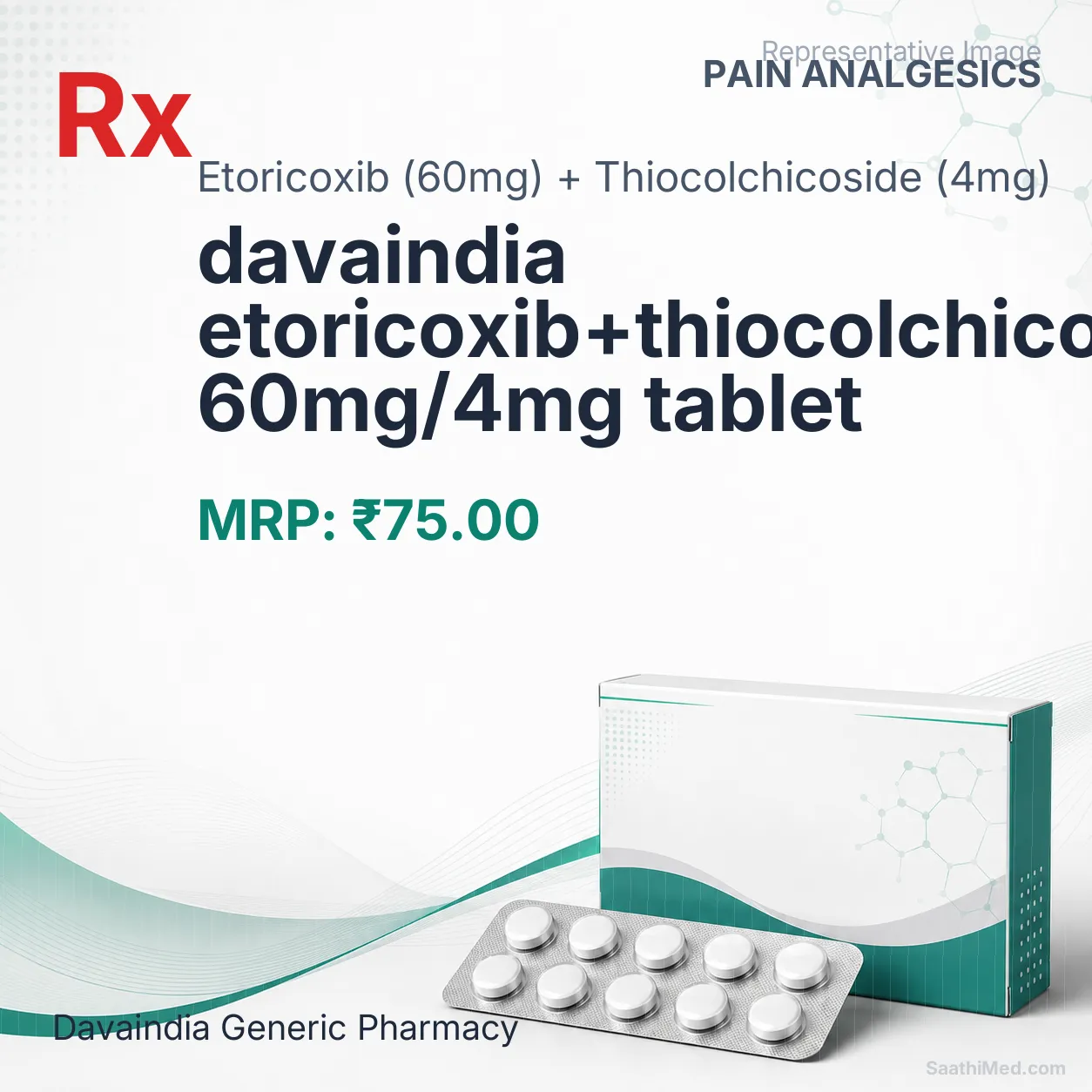 davaindia etoricoxib+thiocolchicoside 60mg/4mg tablet Allopathy (Etoricoxib (60mg)) - Uses in Hindi, Side Effects, Substitutes & Price in India