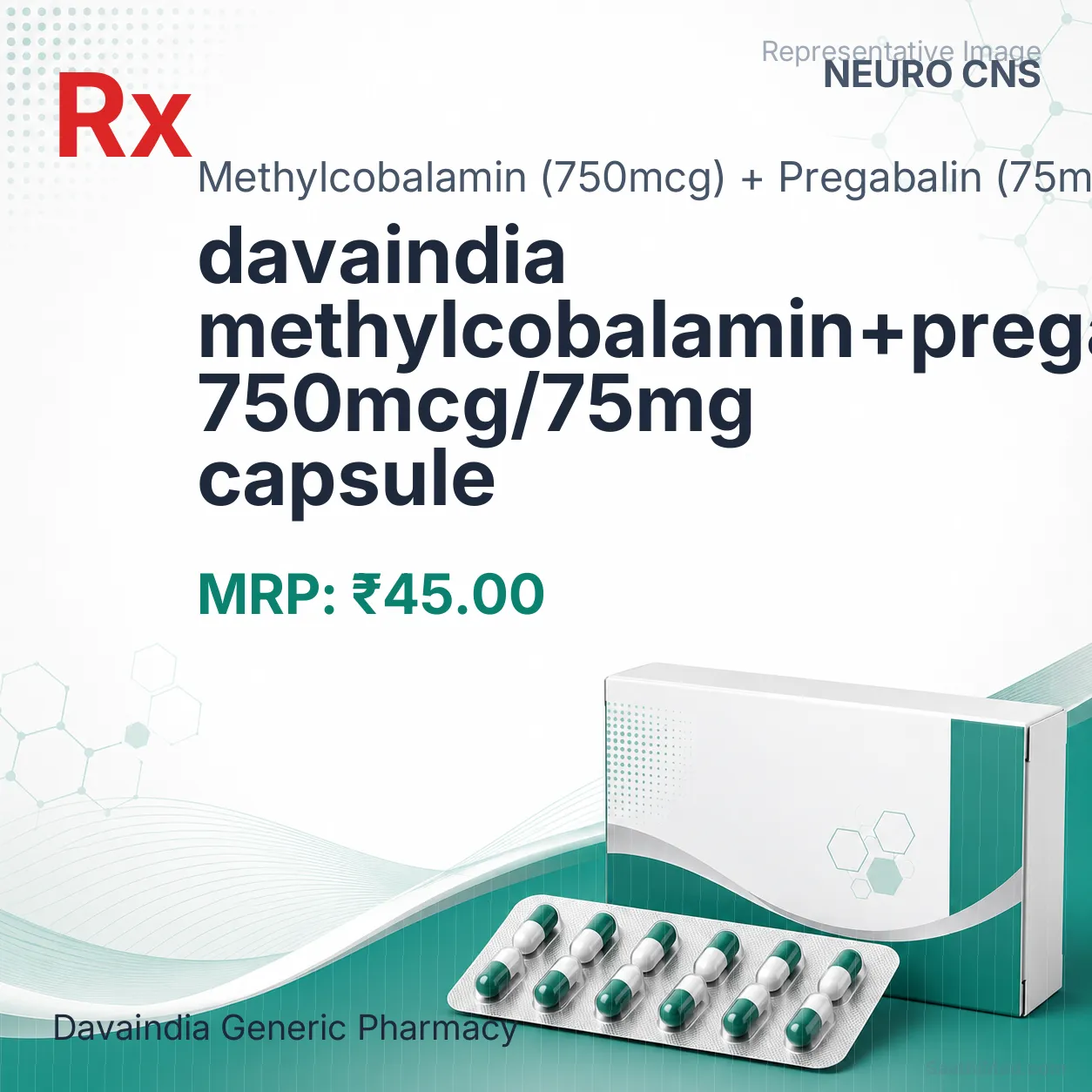 davaindia methylcobalamin+pregabalin 750mcg/75mg capsule Allopathy (Methylcobalamin (750mcg)) - Uses in Hindi, Side Effects, Substitutes & Price in India