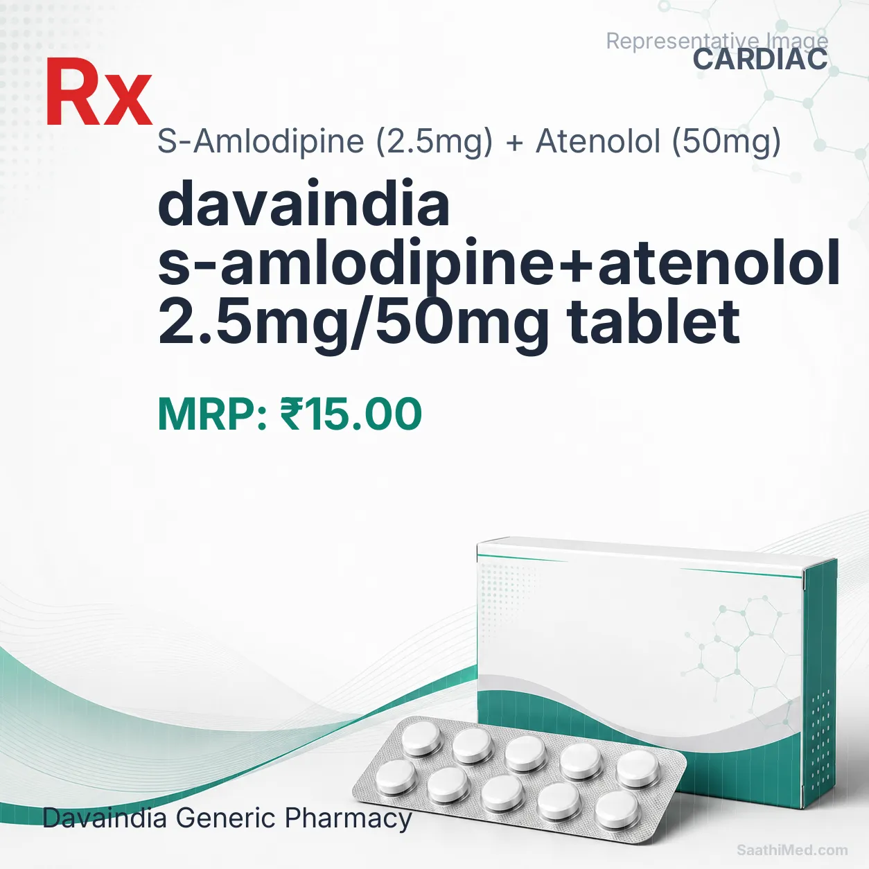 davaindia s-amlodipine+atenolol 2.5mg/50mg tablet Allopathy (S-Amlodipine (2.5mg)) - Uses in Hindi, Side Effects, Substitutes & Price in India