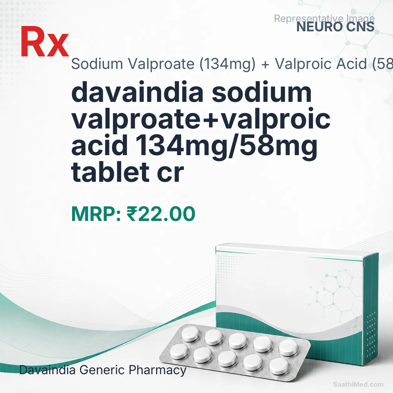 davaindia sodium valproate+valproic acid 134mg/58mg tablet cr Allopathy (Sodium Valproate (134mg)) - Uses in Hindi, Side Effects, Substitutes & Price in India