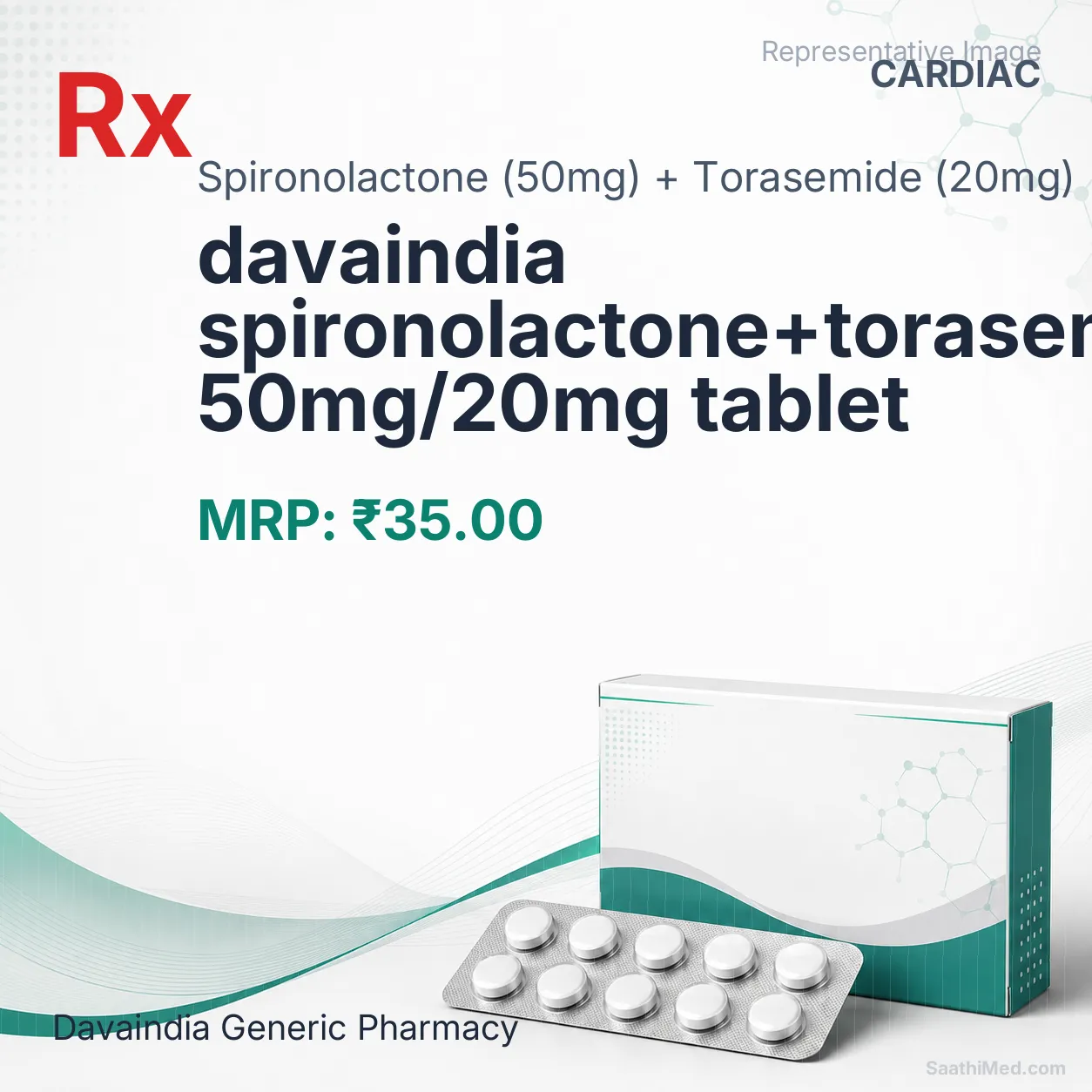 davaindia spironolactone+torasemide 50mg/20mg tablet Allopathy (Spironolactone (50mg)) - Uses in Hindi, Side Effects, Substitutes & Price in India
