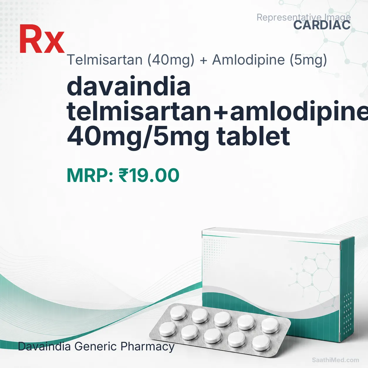 davaindia telmisartan+amlodipine 40mg/5mg tablet Allopathy (Telmisartan (40mg)) - Uses in Hindi, Side Effects, Substitutes & Price in India