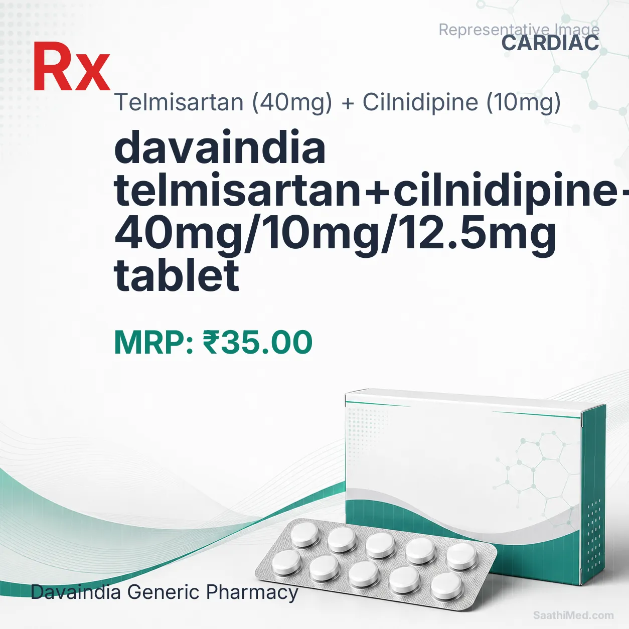 davaindia telmisartan+cilnidipine+chlorthalidone 40mg/10mg/12.5mg tablet Allopathy (Telmisartan (40mg)) - Uses in Hindi, Side Effects, Substitutes & Price in India