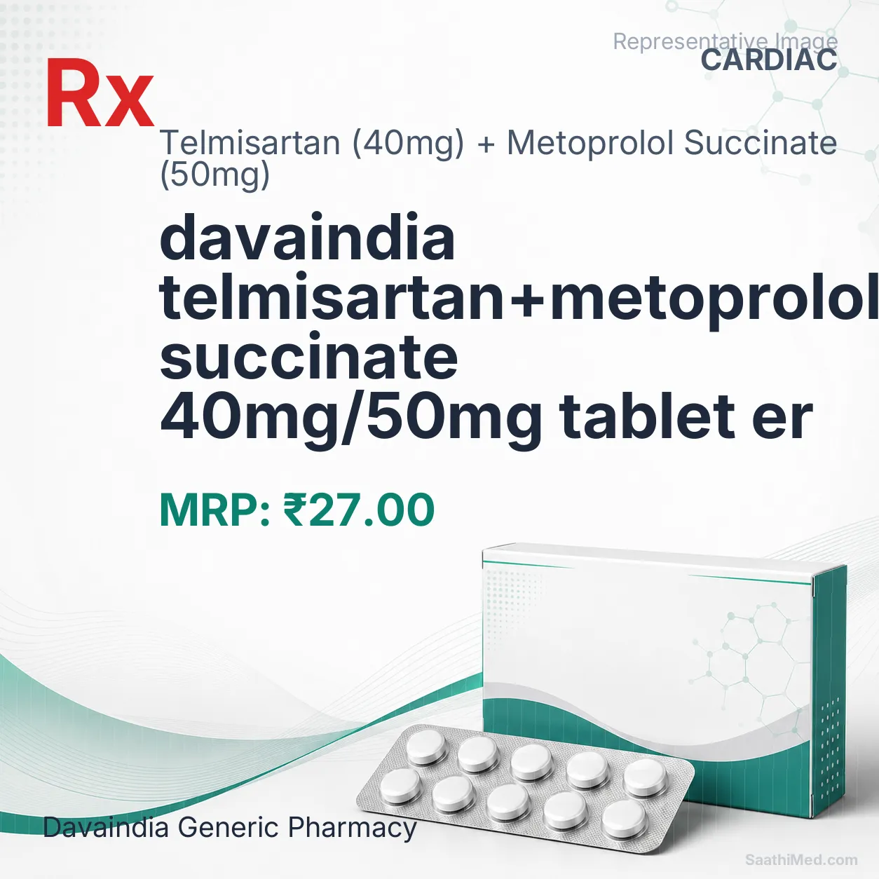 davaindia telmisartan+metoprolol succinate 40mg/50mg tablet er Allopathy (Telmisartan (40mg)) - Uses in Hindi, Side Effects, Substitutes & Price in India