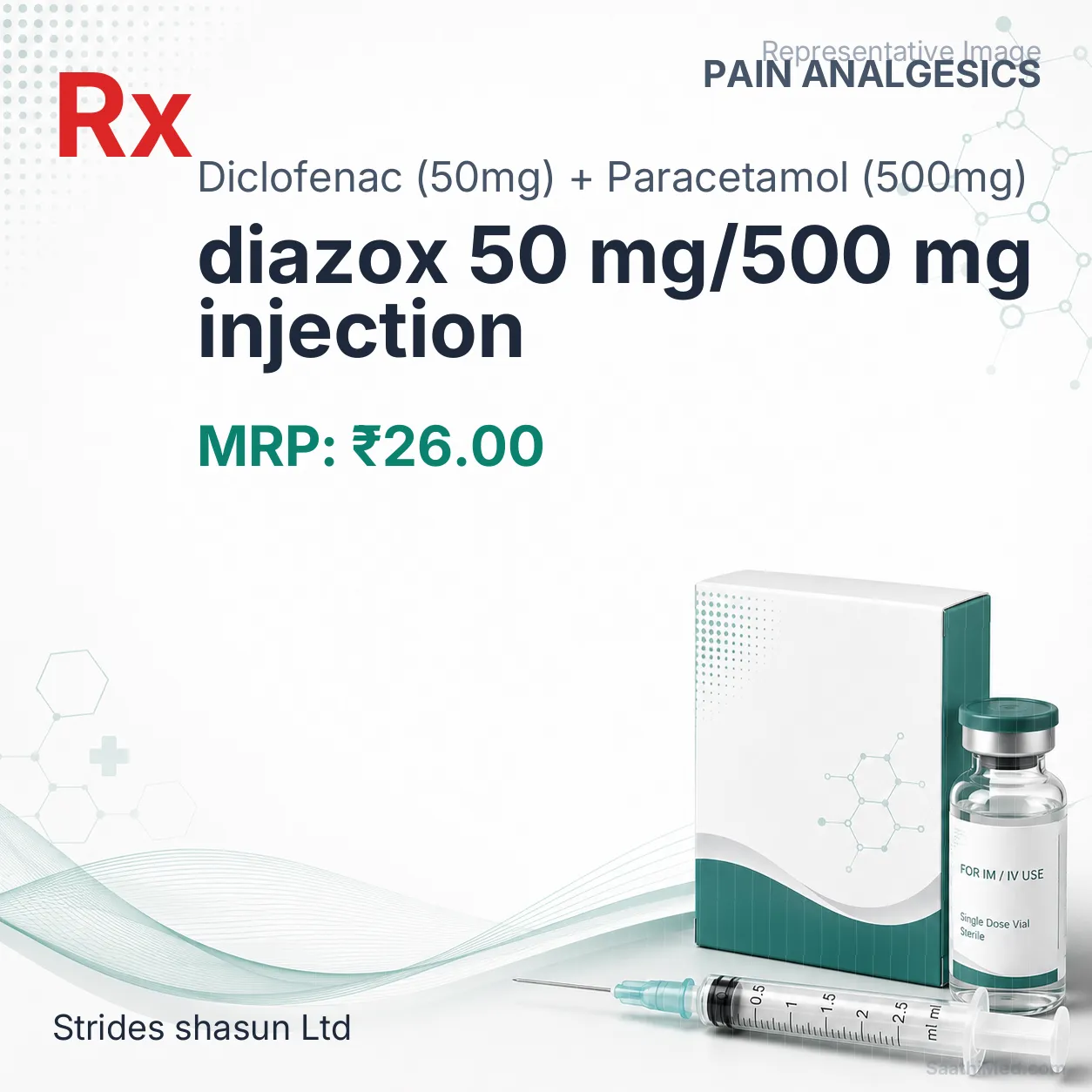 diazox 50 mg/500 mg injection Allopathy (Diclofenac (50mg)) - Uses in Hindi, Side Effects, Substitutes & Price in India