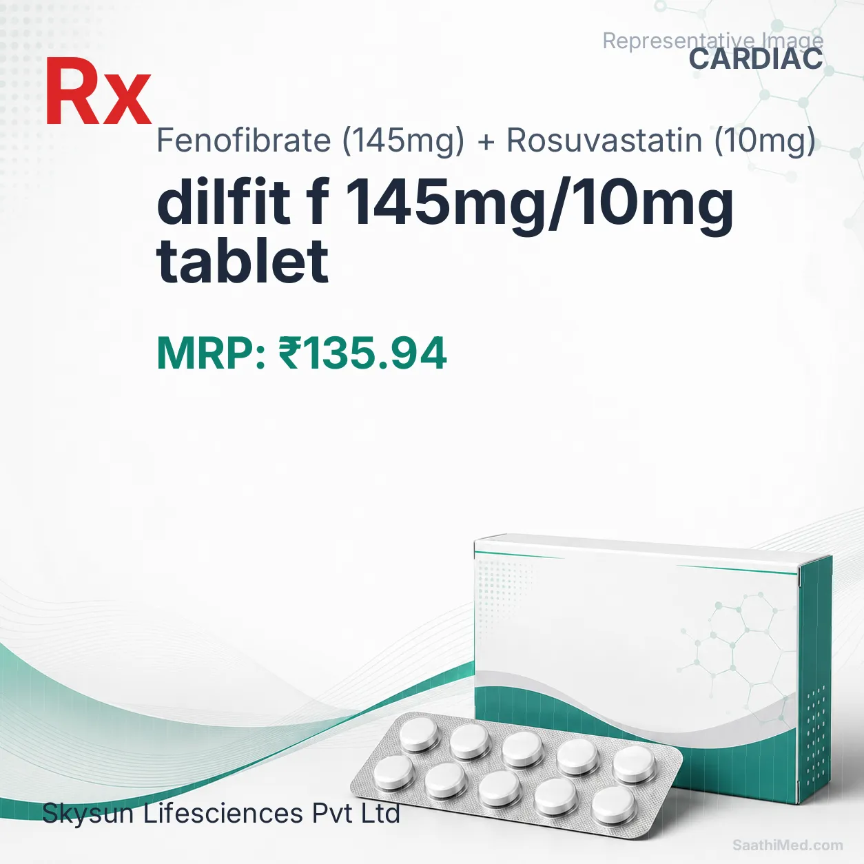 dilfit f 145mg/10mg tablet Allopathy (Fenofibrate (145mg)) - Uses in Hindi, Side Effects, Substitutes & Price in India