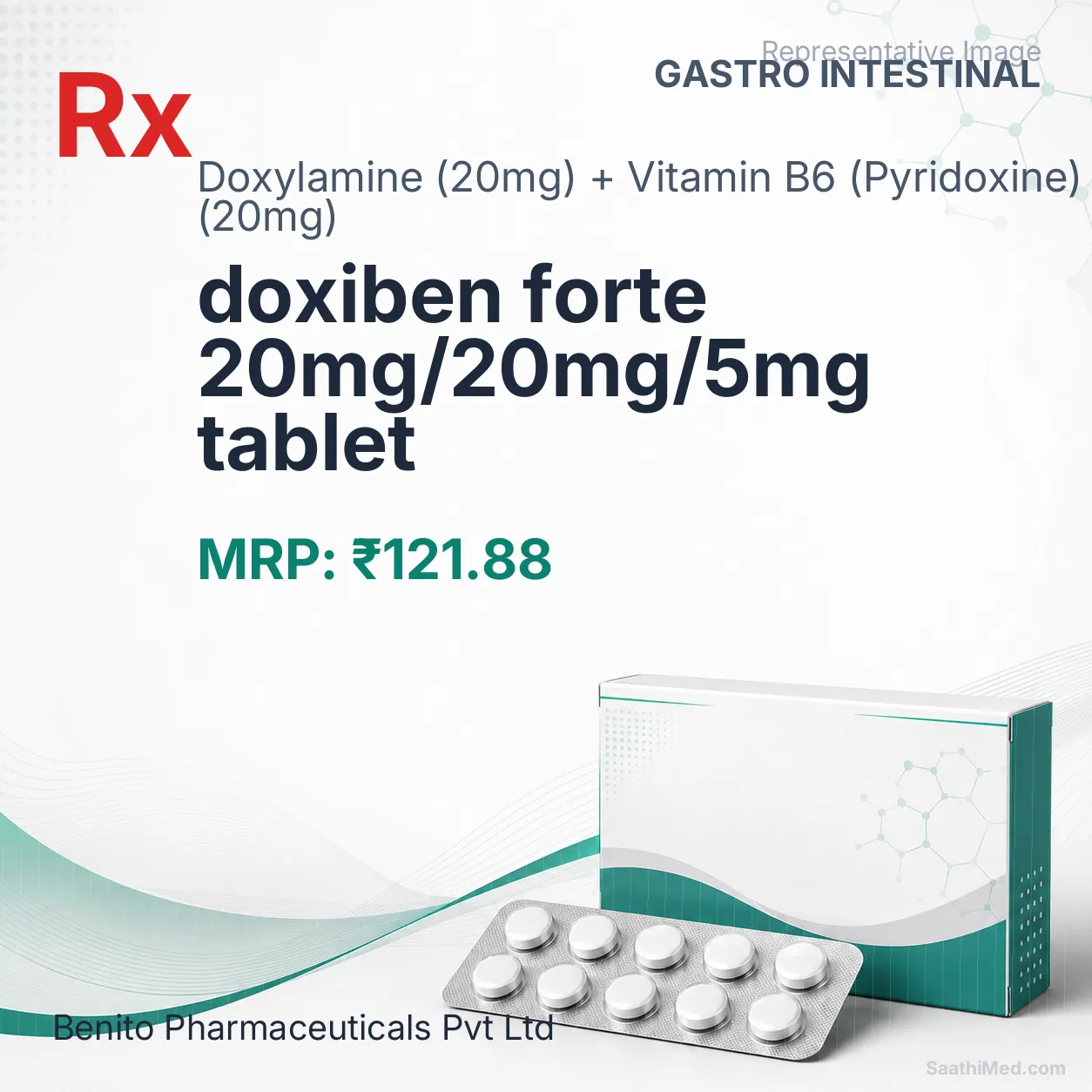 doxiben forte 20mg/20mg/5mg tablet Allopathy (Doxylamine (20mg)) - Uses in Hindi, Side Effects, Substitutes & Price in India