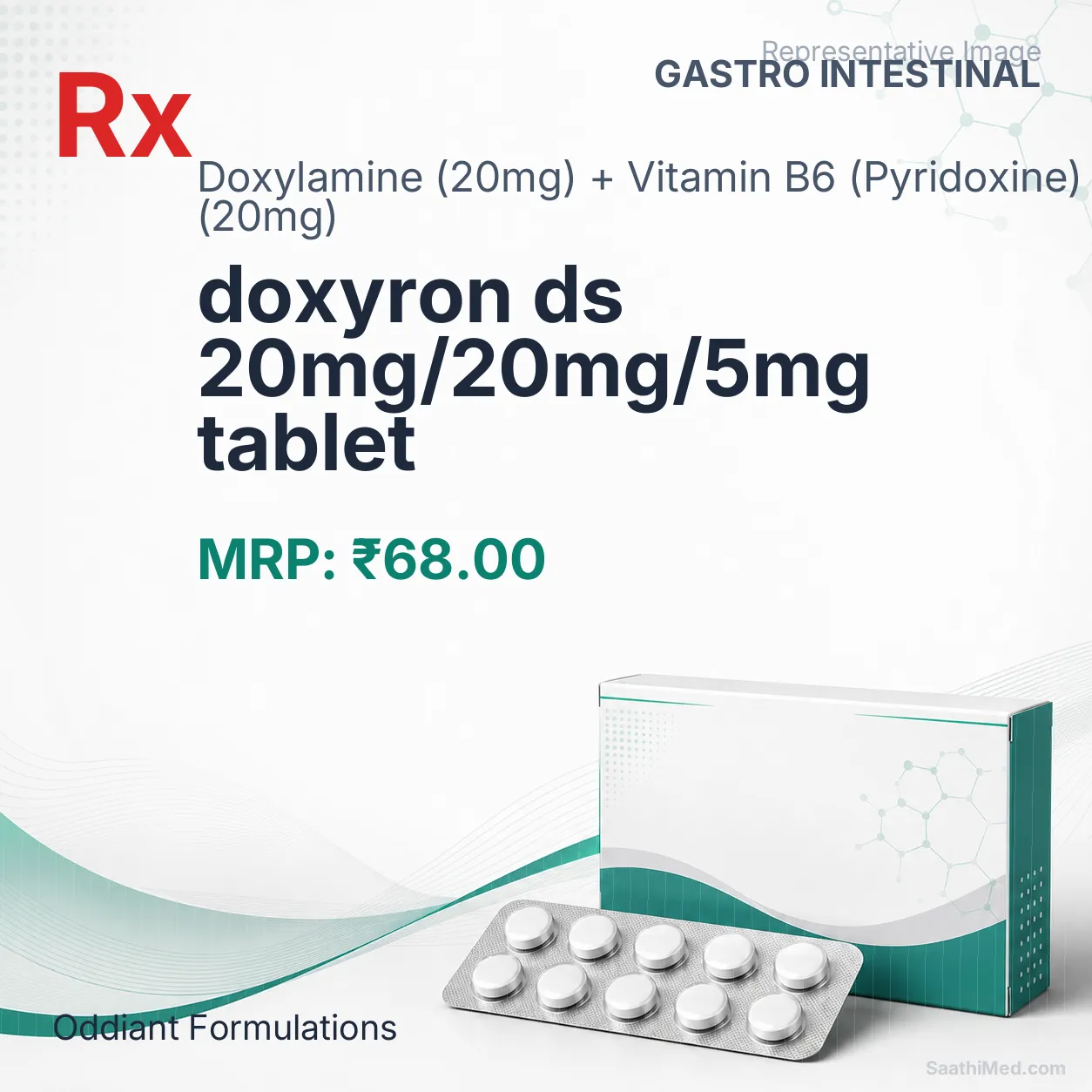 doxyron ds 20mg/20mg/5mg tablet Allopathy (Doxylamine (20mg)) - Uses in Hindi, Side Effects, Substitutes & Price in India