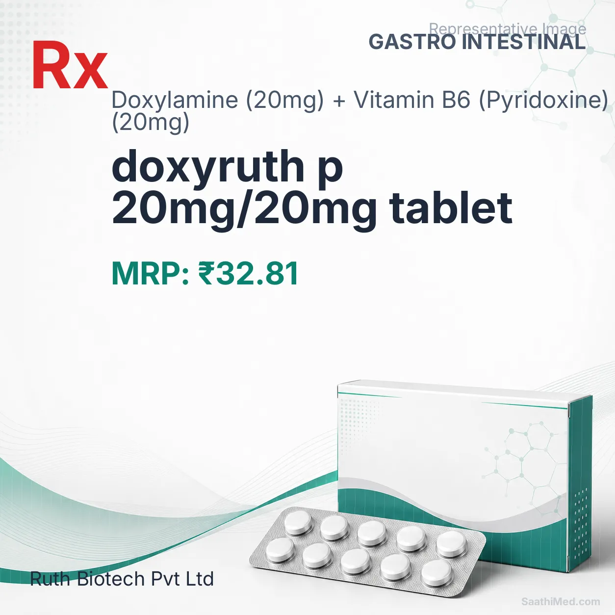 doxyruth p 20mg/20mg tablet Allopathy (Doxylamine (20mg)) - Uses in Hindi, Side Effects, Substitutes & Price in India