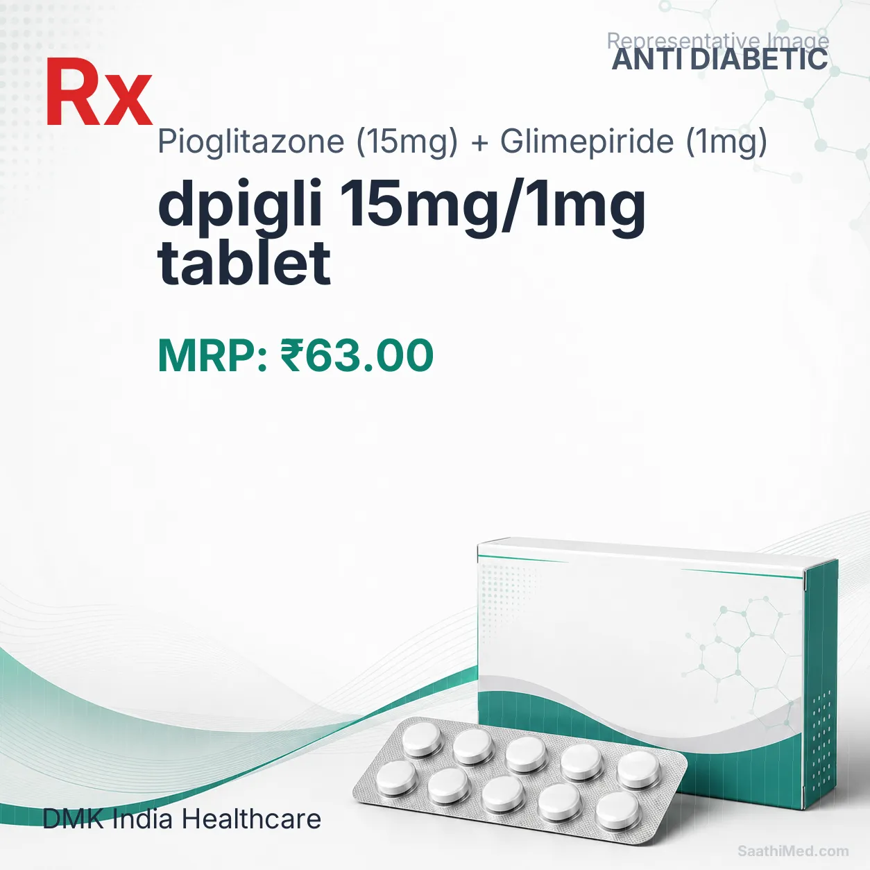dpigli 15mg/1mg tablet Allopathy (Pioglitazone (15mg)) - Uses in Hindi, Side Effects, Substitutes & Price in India