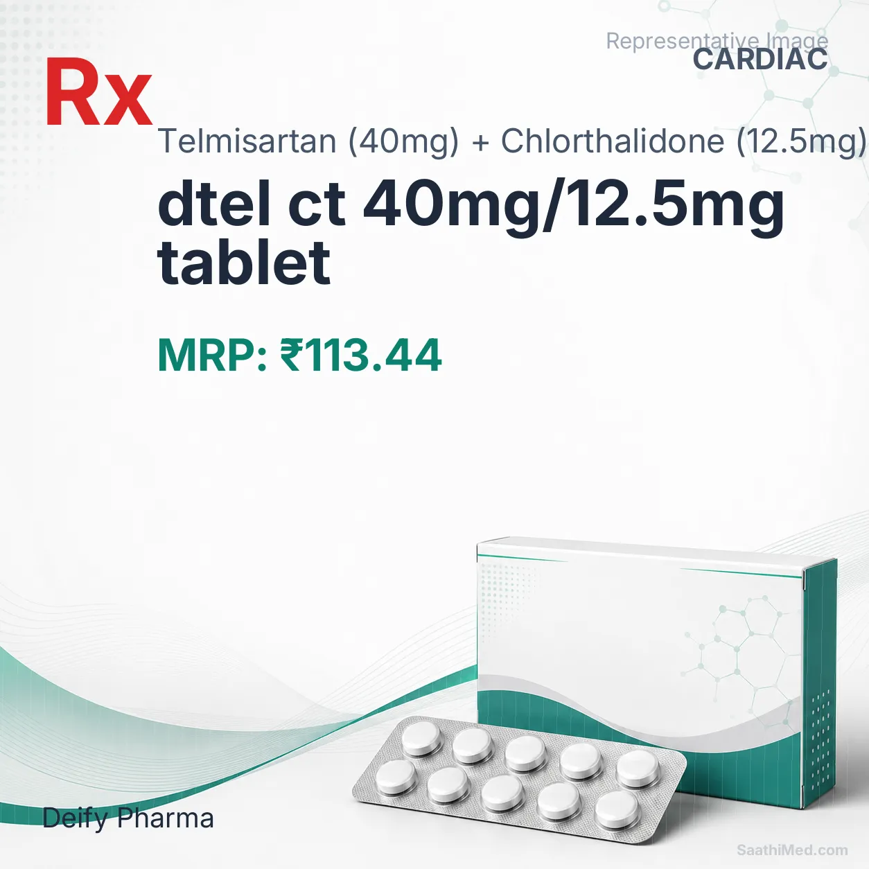 dtel ct 40mg/12.5mg tablet Allopathy (Telmisartan (40mg)) - Uses in Hindi, Side Effects, Substitutes & Price in India