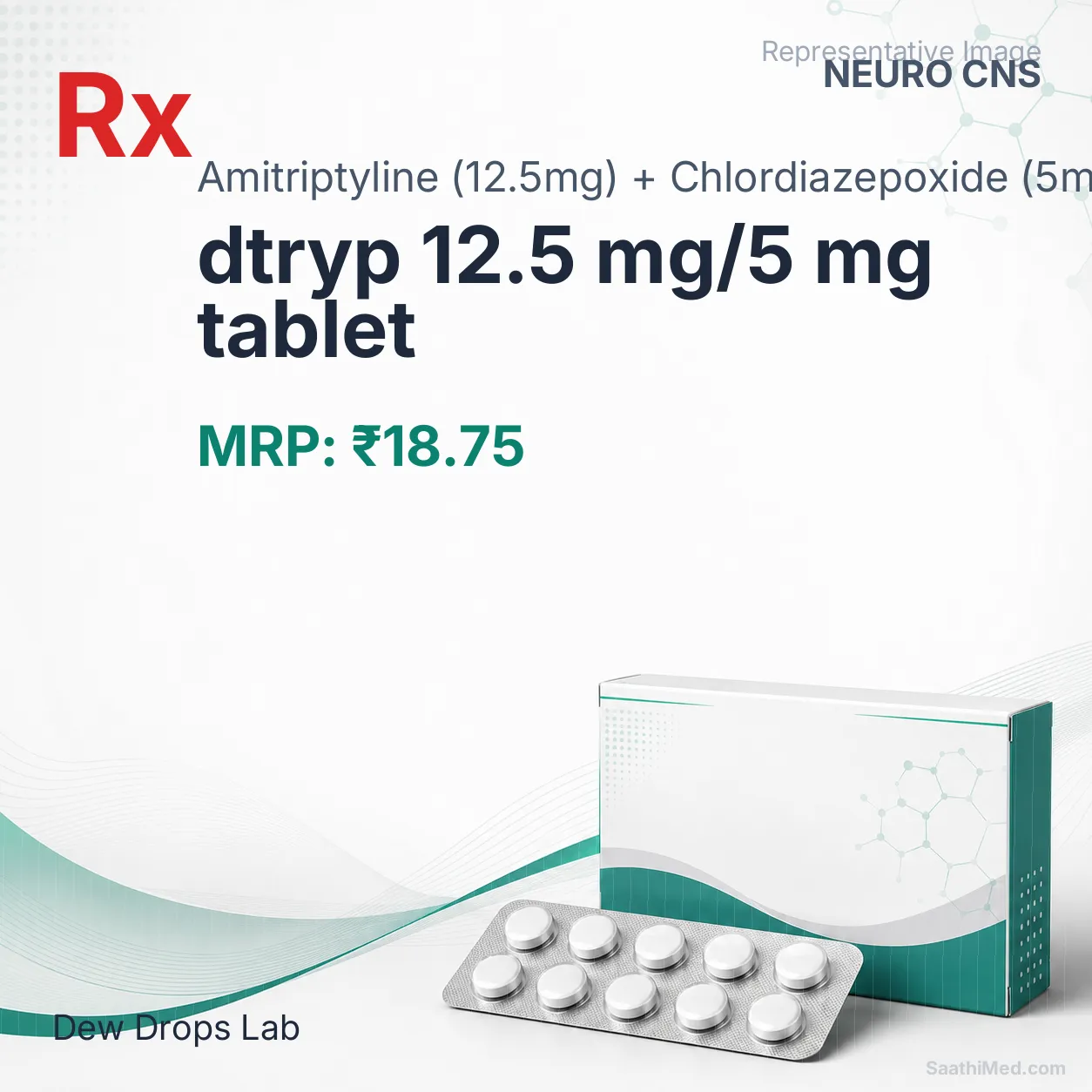 dtryp 12.5 mg/5 mg tablet Allopathy (Amitriptyline (12.5mg)) - Uses in Hindi, Side Effects, Substitutes & Price in India