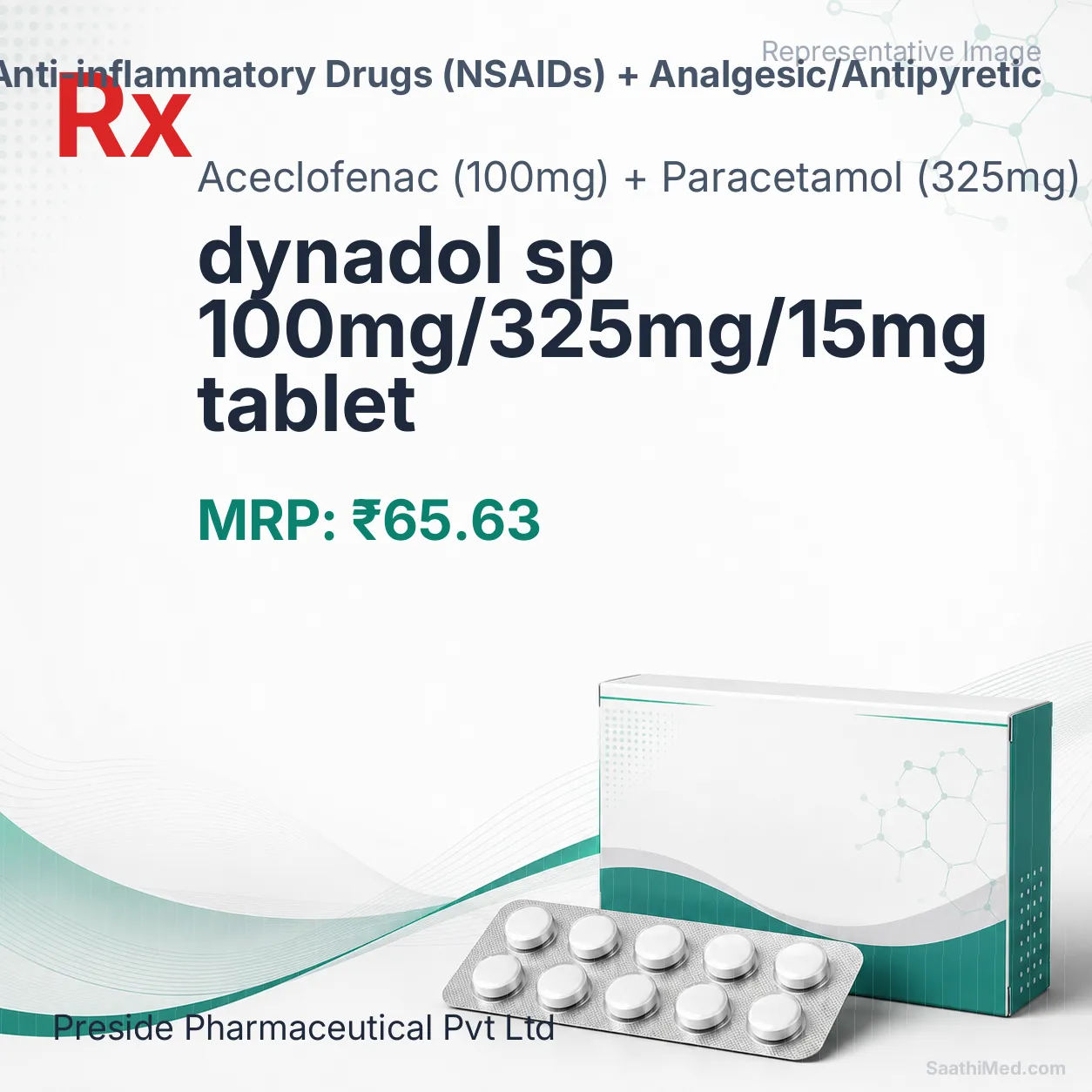 dynadol sp 100mg/325mg/15mg tablet Allopathy (Aceclofenac (100mg)) - Uses in Hindi, Side Effects, Substitutes & Price in India