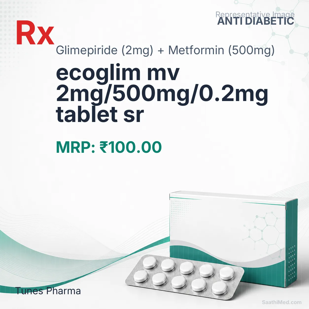 ecoglim mv 2mg/500mg/0.2mg tablet sr Allopathy (Glimepiride (2mg)) - Uses in Hindi, Side Effects, Substitutes & Price in India